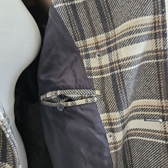 WOMAN WITHIN 30W 4X Gray Black Plaid Wool Pea Coat Cream Brown Plaid $179 - Picture 10 of 11